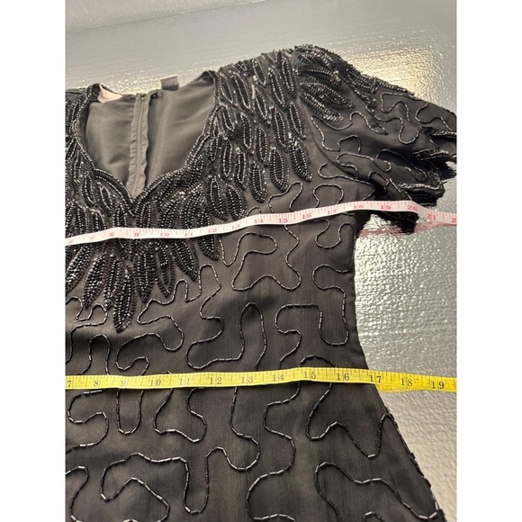 Vntg 1980s Lawrence Kazar New York Beaded Silk Black Hand-Beaded Evening Gown - Picture 6 of 8